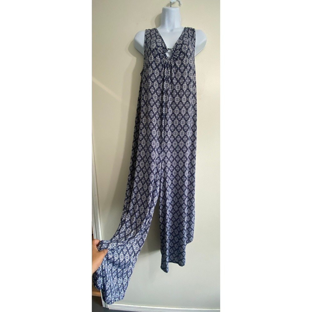 Boho Medallion Sami & Jo Womens Large Blue Geometric Wide Leg Ring Jumpsuit